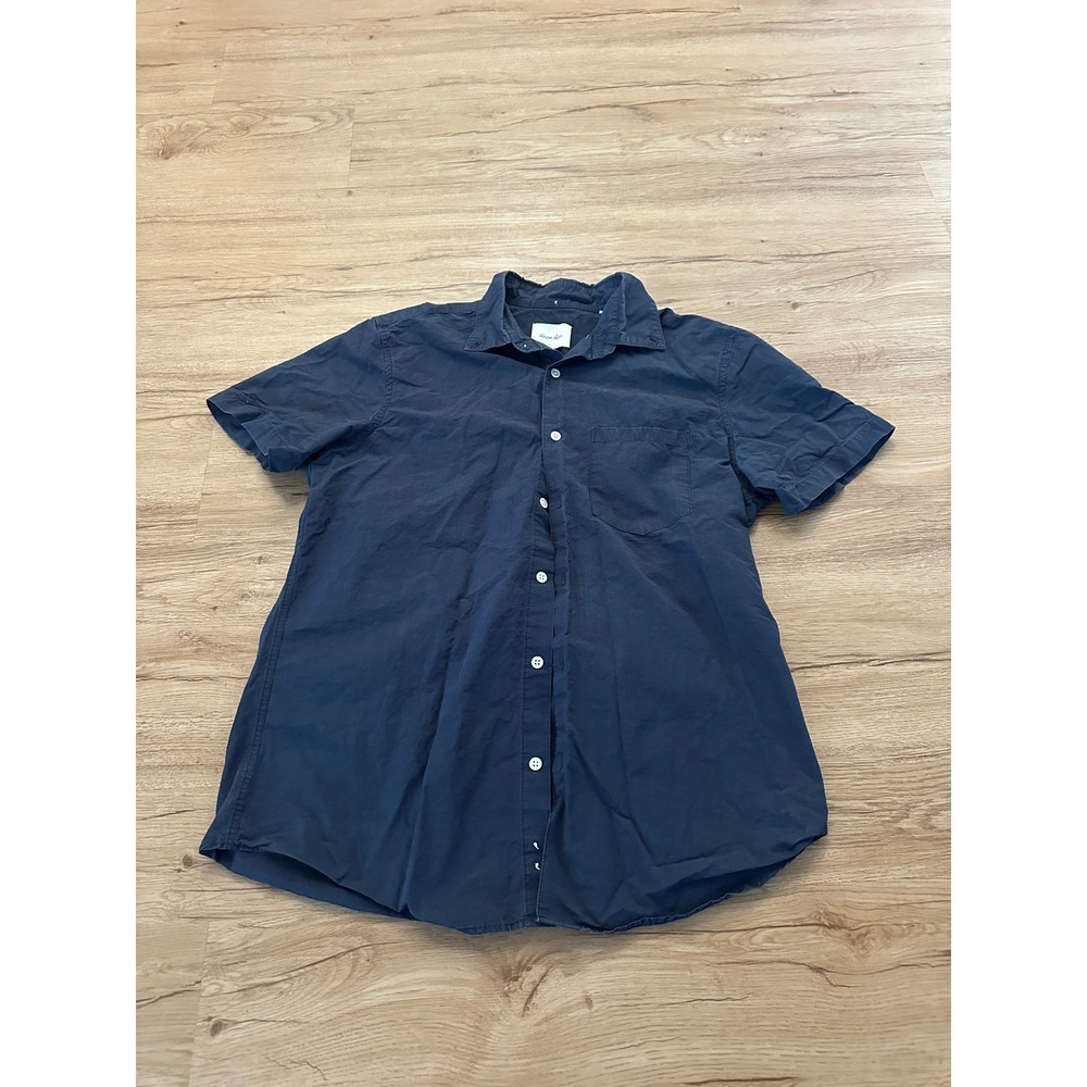 Steven Alan Mens M Navy Short Sleeve Button Down Shirt Cotton Linen Blend